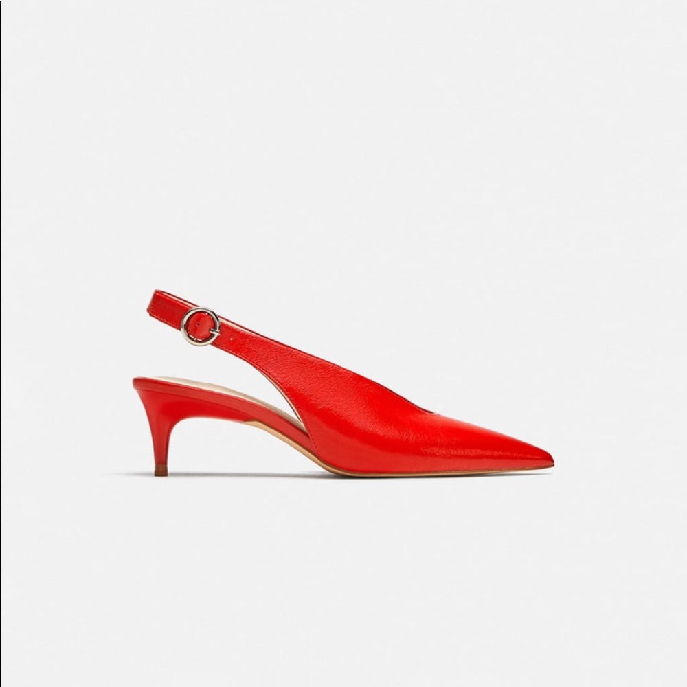 Zara Red Slingback Leather Heels
